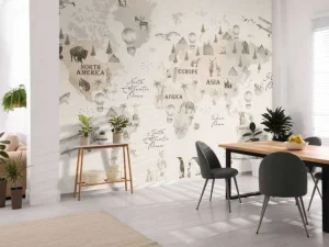 Discount Wereldkaart met verschillende dieren off-white Kinderkamer