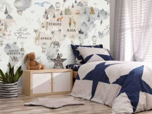 Sale Wereldkaart met verschillende dieren Kinderkamer