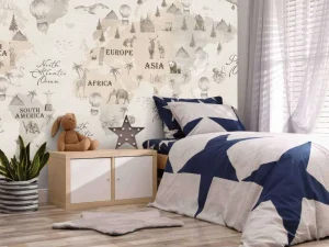 Discount Wereldkaart met verschillende dieren off-white Kinderkamer