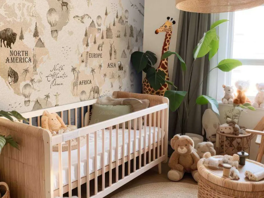 wereldkaart_met_verschill_6-2.webp Fashion Wereldkaart met verschillende dieren beige Kinderkamer