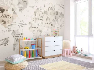 Discount Wereldkaart met verschillende dieren off-white Kinderkamer