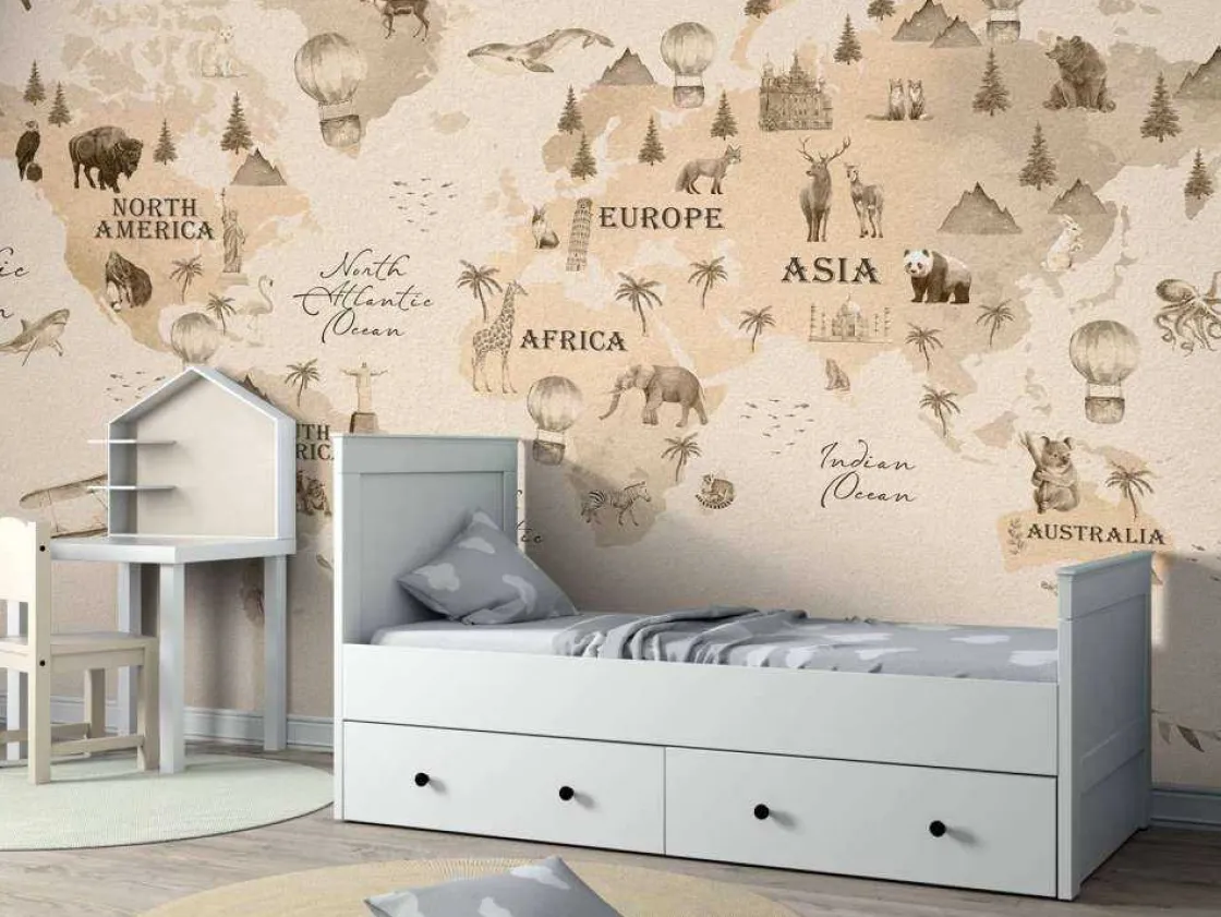 wereldkaart_met_verschill_7-2.webp Fashion Wereldkaart met verschillende dieren beige Kinderkamer