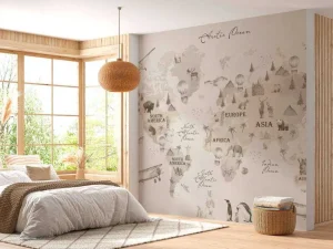 Discount Wereldkaart met verschillende dieren off-white Kinderkamer