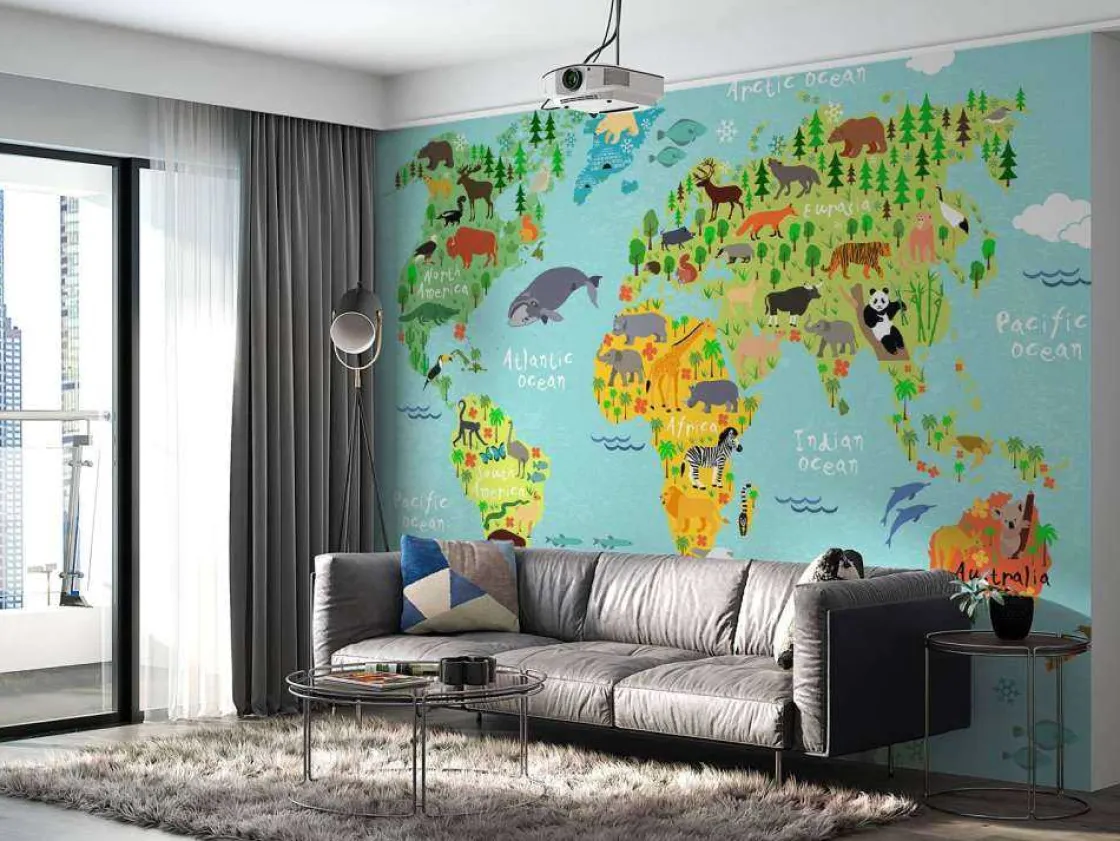 wereldkaart_met_verschill_9-4.webp Hot Wereldkaart met verschillende diersoorten fotobehang Kinderkamer | Babykamer