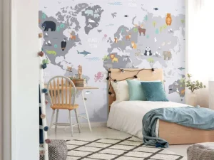 Fashion Wereldkaart met wilde dieren Kinderkamer | Dieren