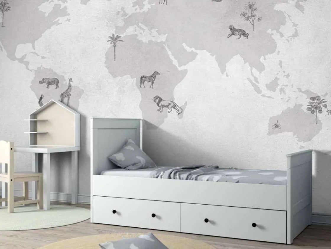 wereldkaart_sketch_grijs_1.webp Discount Wereldkaart sketch grijs Kinderkamer | Dieren
