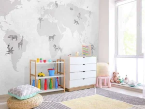 Discount Wereldkaart sketch grijs Kinderkamer | Dieren