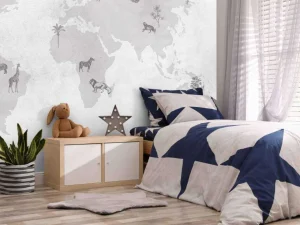 Discount Wereldkaart sketch grijs Kinderkamer | Dieren