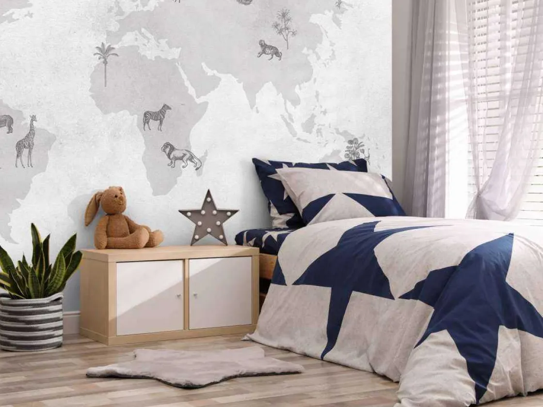 wereldkaart_sketch_grijs_7.webp Discount Wereldkaart sketch grijs Kinderkamer | Dieren