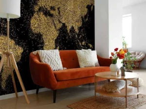 Best Wereldkaart van gouden glitters fotobehang Architectuur