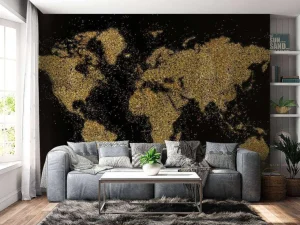 Best Wereldkaart van gouden glitters fotobehang Architectuur