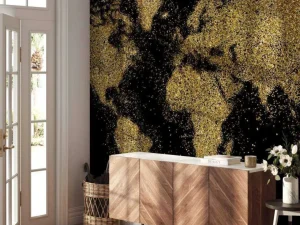 Best Wereldkaart van gouden glitters fotobehang Architectuur