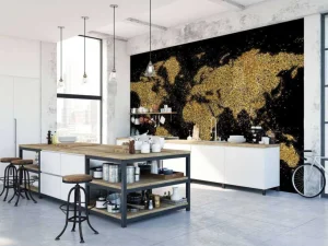 Best Wereldkaart van gouden glitters fotobehang Architectuur