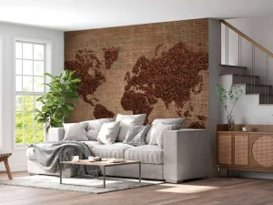 Online Wereldkaart van koffiebonen fotobehang Architectuur