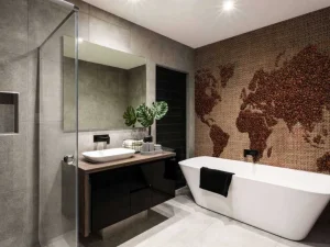 Online Wereldkaart van koffiebonen fotobehang Architectuur