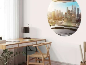 Hot Wereldstad vanuit een futuristische kamer fotobehang Architectuur