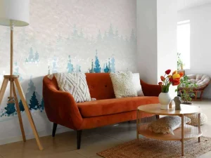 Fashion Winterlandschap met dennenbomen en een hert fotobehang Hobbykamer | Bloemen
