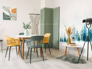Fashion Winterlandschap met dennenbomen en een hert fotobehang Hobbykamer | Bloemen
