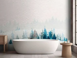 Fashion Winterlandschap met dennenbomen en een hert fotobehang Hobbykamer | Bloemen