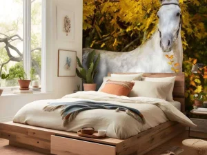 Sale Wit Paard in de Herfst fotobehang Bloemen