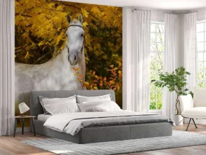 Sale Wit Paard in de Herfst fotobehang Bloemen