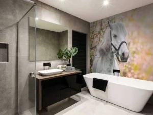 Outlet Wit Paard met Bloesem in Lente fotobehang Bloemen