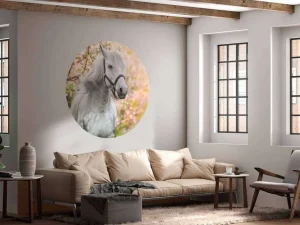 Outlet Wit Paard met Bloesem in Lente fotobehang Bloemen