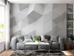 New Wit veelhoekig geometrisch oppervlak fotobehang Computerkamer