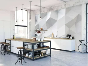 New Wit veelhoekig geometrisch oppervlak fotobehang Computerkamer