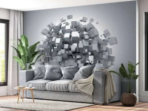 Online Witte blokjes explosie fotobehang Computerkamer