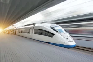 Discount Witte hogesnelheidstrein fotobehang Transport
