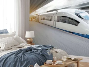 Discount Witte hogesnelheidstrein fotobehang Transport