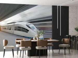 Discount Witte hogesnelheidstrein fotobehang Transport