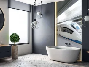 Discount Witte hogesnelheidstrein fotobehang Transport