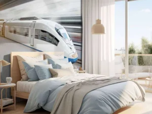 Discount Witte hogesnelheidstrein fotobehang Transport