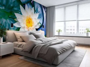 Discount Witte lotusbloem met gele kern fotobehang Bloemen