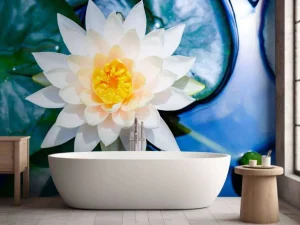 Discount Witte lotusbloem met gele kern fotobehang Bloemen