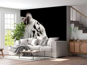 Fashion Witte tijger op zwarte achtergrond fotobehang Dieren
