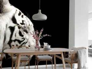 Fashion Witte tijger op zwarte achtergrond fotobehang Dieren