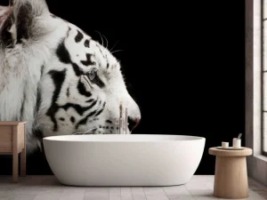 Fashion Witte tijger op zwarte achtergrond fotobehang Dieren