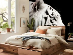 Fashion Witte tijger op zwarte achtergrond fotobehang Dieren