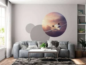 Clearance Witte vliegtuig bij zonsondergang fotobehang Tienerkamer | Transport