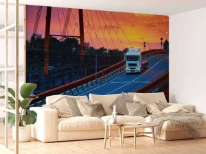 Best Witte vrachtwagen bij zonsondergang fotobehang Tienerkamer | Architectuur