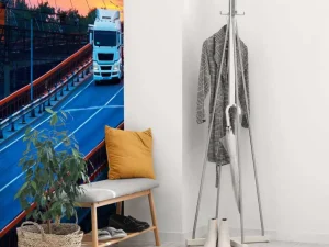 Best Witte vrachtwagen bij zonsondergang fotobehang Tienerkamer | Architectuur