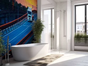 Best Witte vrachtwagen bij zonsondergang fotobehang Tienerkamer | Architectuur