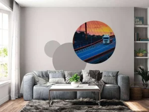 Best Witte vrachtwagen bij zonsondergang fotobehang Tienerkamer | Architectuur