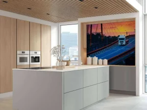 Best Witte vrachtwagen bij zonsondergang fotobehang Tienerkamer | Architectuur