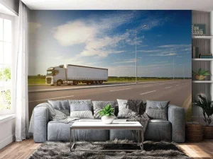 Hot Witte vrachtwagen op een zonnige dag fotobehang Tienerkamer | Kinderkamer