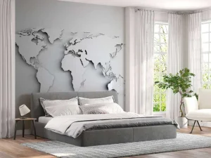 New Witte wereldkaart in 3D fotobehang Gang