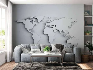 New Witte wereldkaart in 3D fotobehang Gang